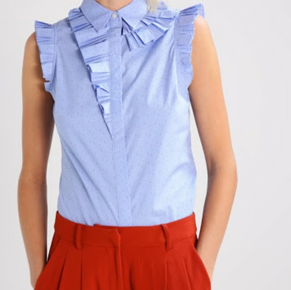 BANANA REPUBLIC blue ruffled Riley sleeveles top - Picture 2 of 8